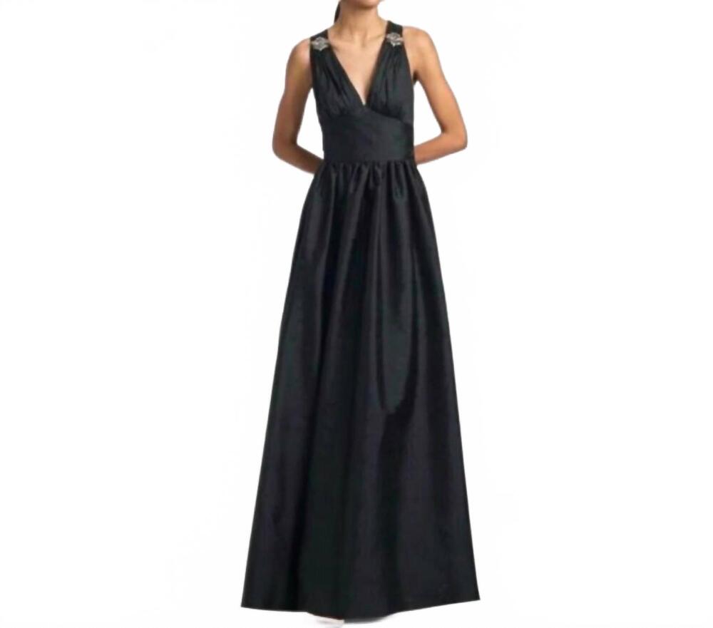 NEW SACHIN & BABI kenzia moiré taffeta gown in black